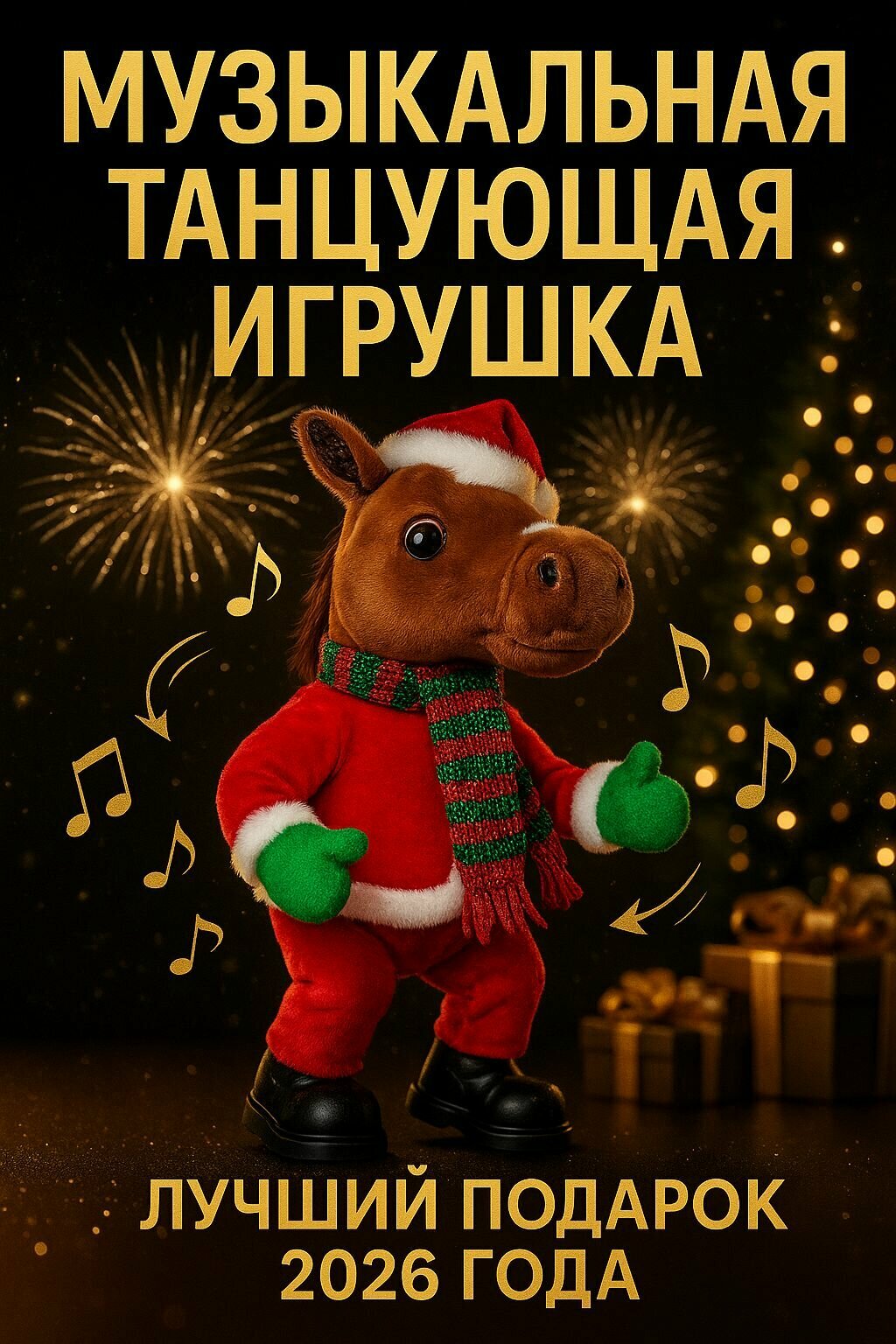 Лошадка с музыкой новогодняя танцующая игрушка для детей