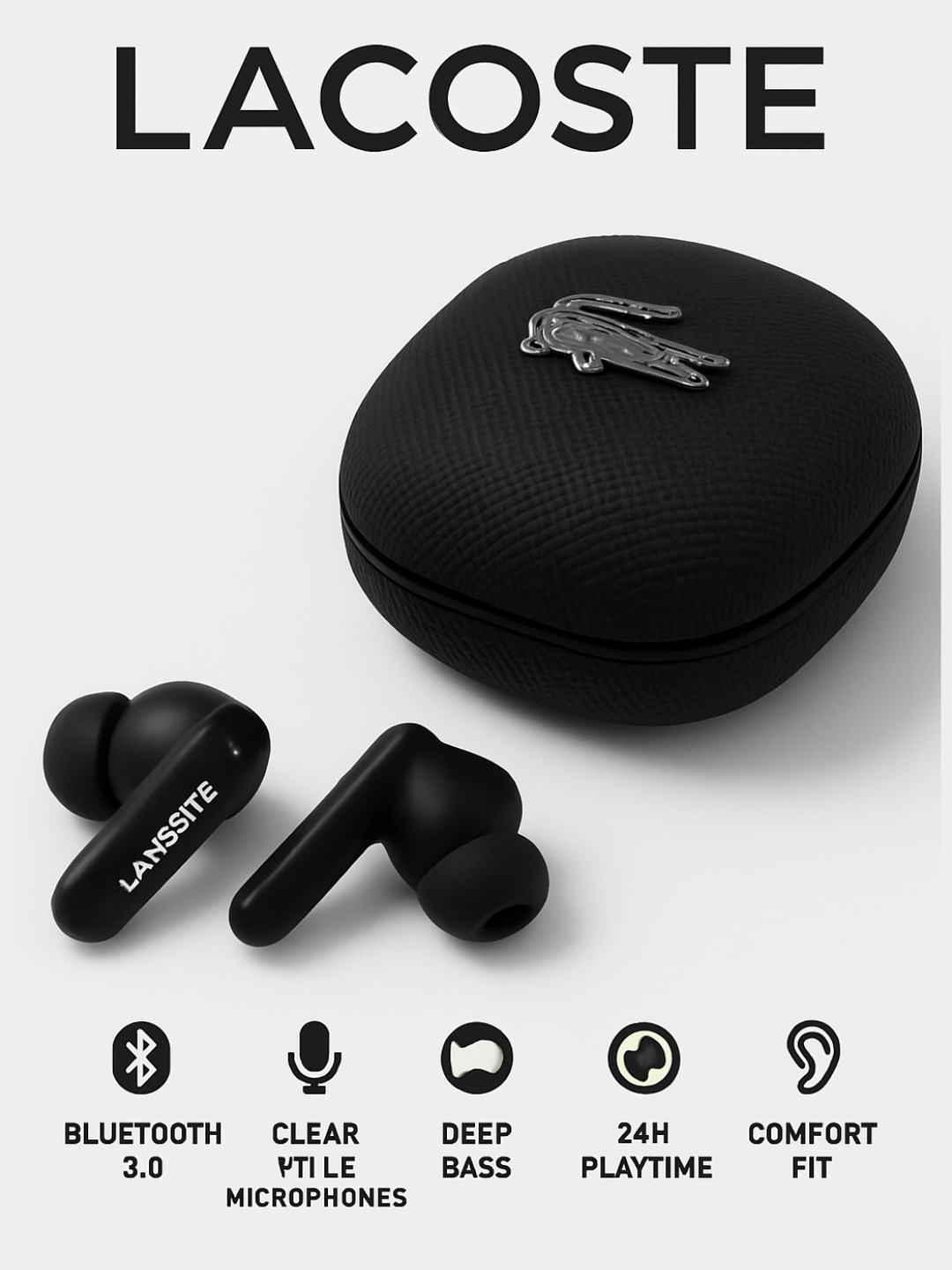 Lacoste TWS Беспроводные Наушники (Wireless Earbuds) | Bluetooth 5.4 | Активное Шумоподавление (ANC), Черный