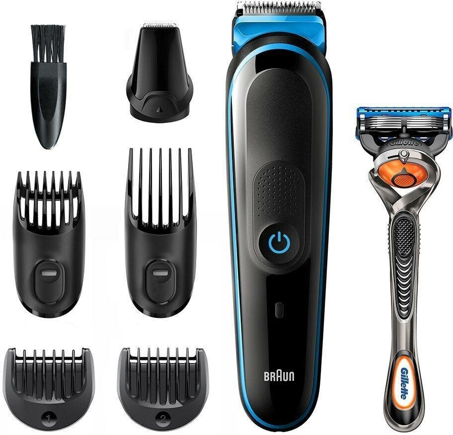 Триммер Braun MGK3245 + Бритва Gillette + 1 кассета, черный/голубой