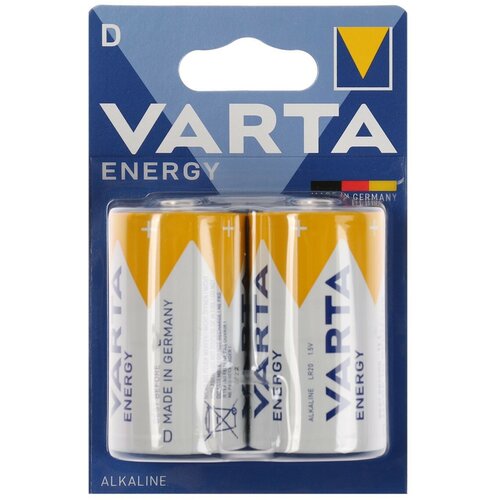 Батарейка алкалиновая Energy, D, LR20-2BL, 1.5В, блистер, 2 шт.