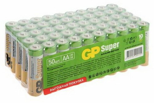 Батарейка алкалиновая Super, AA, LR6-50BOX, 1.5В, набор, 50 шт