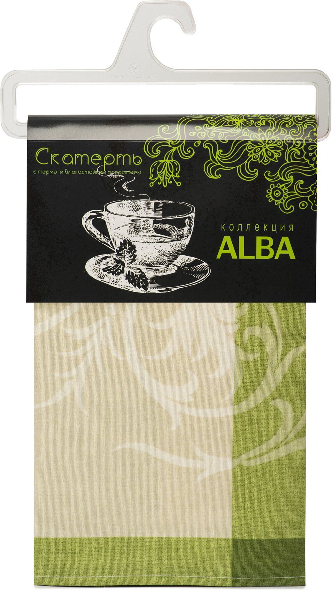 Скатерть термостойкая влагоотталкивающая ALBA Анет 180х140 см, цвет бежевый, зеленый - фотография № 4