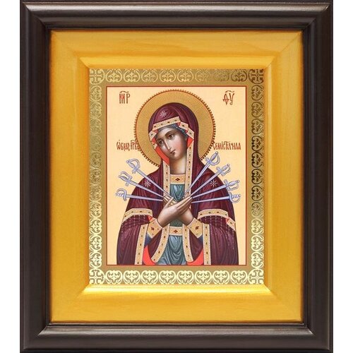 Икона Божией Матери Семистрельная (лик № 004), в широком киоте 16,5*18,5 см