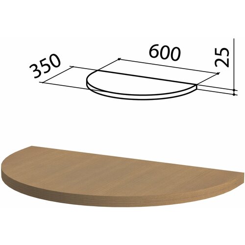 Стол приставной этюд полукруг, 600х350х750 мм, без опоры, орех (400062-190)