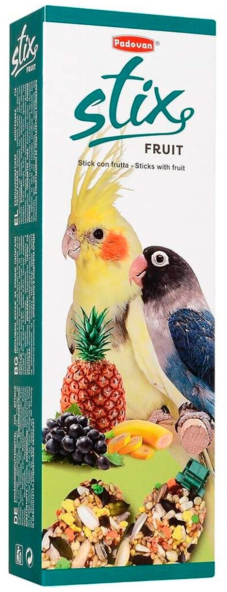 PADOVAN STIX FRUIT PARROCCHETTI палочки лакомство для средних попугаев с фруктами 2 х 50 гр (1 шт)