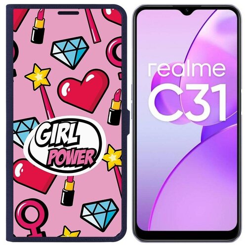 Чехол-книжка Krutoff Eco Book для Realme C31 Girl Power (синий) чехол книжка krutoff eco book для realme c30s girl power синий