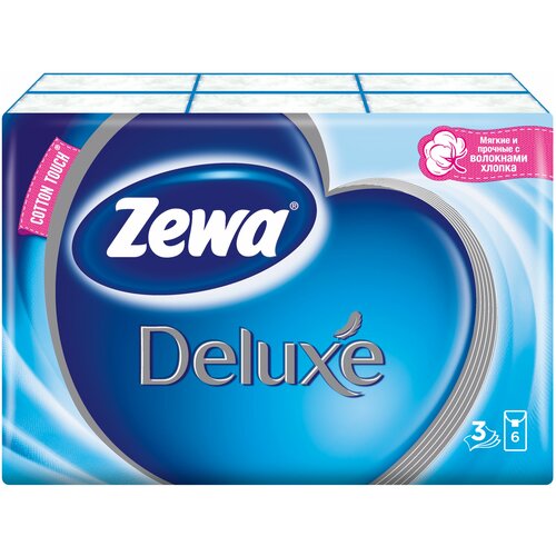 Платочки бумажные носовые Zewa Deluxe, 3 слоя, 10 шт. Х 10