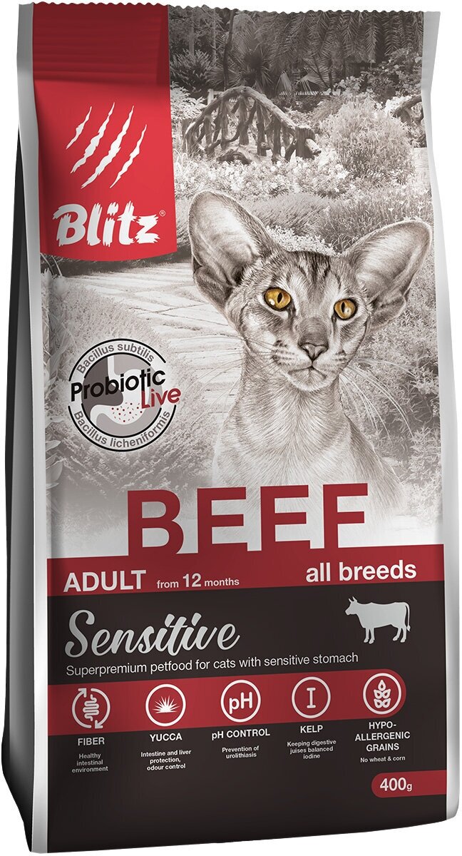 Blitz Sensitive Adult Beef 400г Говядина для взрослых кошек - фотография № 4