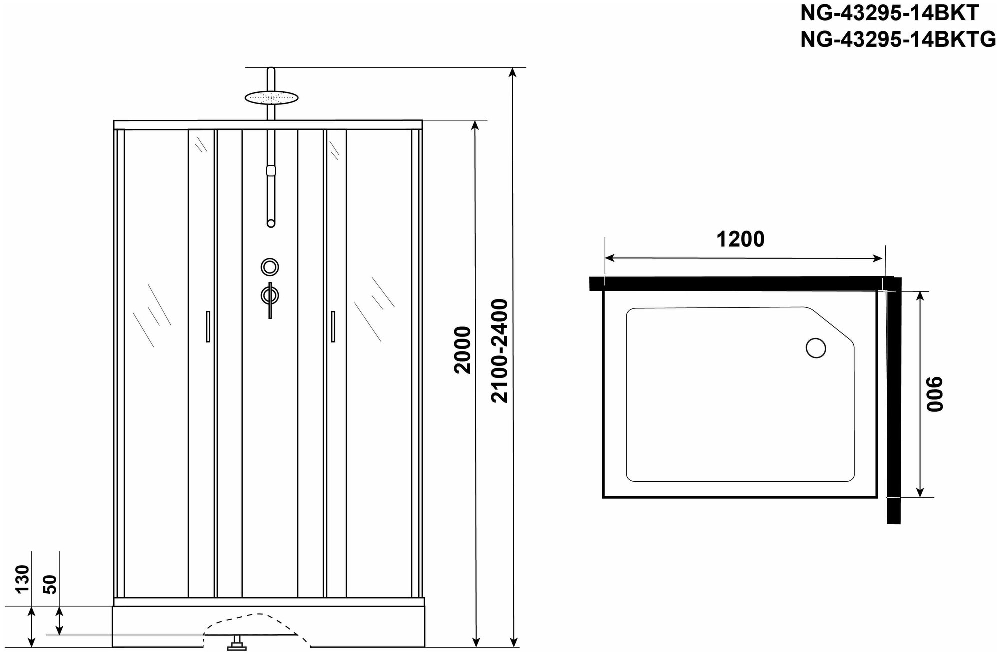 Душевая кабина NG-43295-14QBKT (1200х900х2100-2400) низкий поддон (13см) стекло матовое - фотография № 3