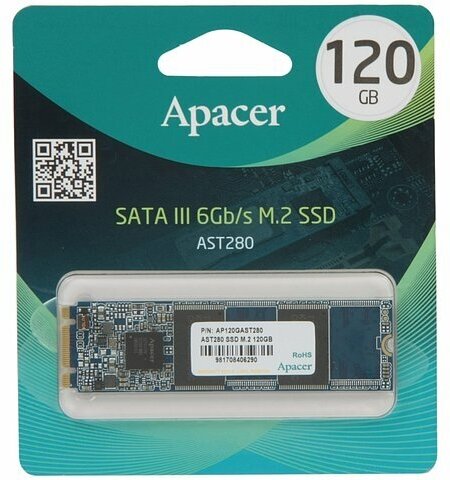 Накопитель SSD M.2 2280 Apacer AST280 120GB TLC SATA 6Gb/s 500/470MB/s IOPS 23K MTBF 1.5M RTL - фото №9