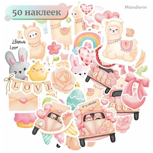 Наклейки - Розовые Лама, Мишки и Зайчики - 50шт. зайчики неразлучники розовые