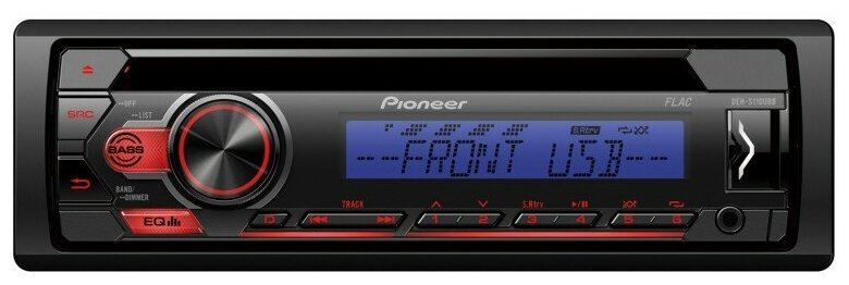 Pioneer DEH-S120UBB CD-R/-RW/MP3/WMA/WAV/FLAC, MOSFET 4 х 50 Вт, тюнер FM c RDS, фронтальный AUX-In