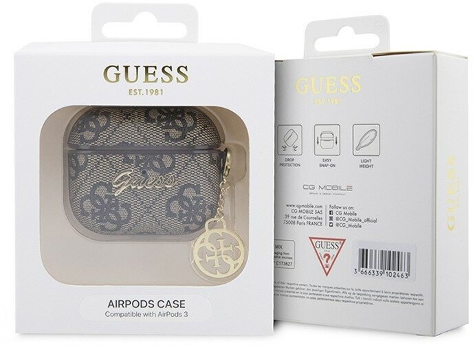 Guess для Airpods 3 чехол PU leather 4G with metal logo and Charm Brown