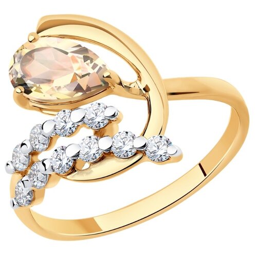 фото Sokolov кольцо из золота с родированием с топазом swarovski и swarovski zirconia 716176, размер 17.5