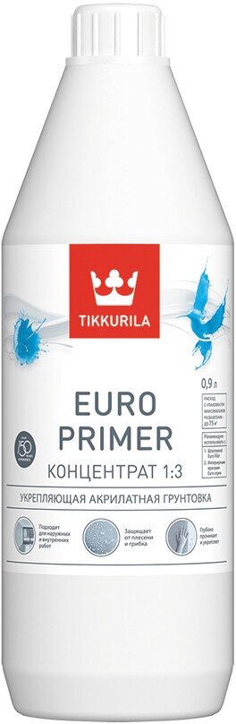 Грунтовка глубокого проникновения концентрат 1:3 Tikkurila Euro Primer, 0,9 л