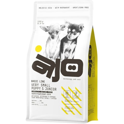 60303 AJO Dog Very Small Puppy & Junior Сухой полнорационный корм с гречкой для щенков миниатюрных п