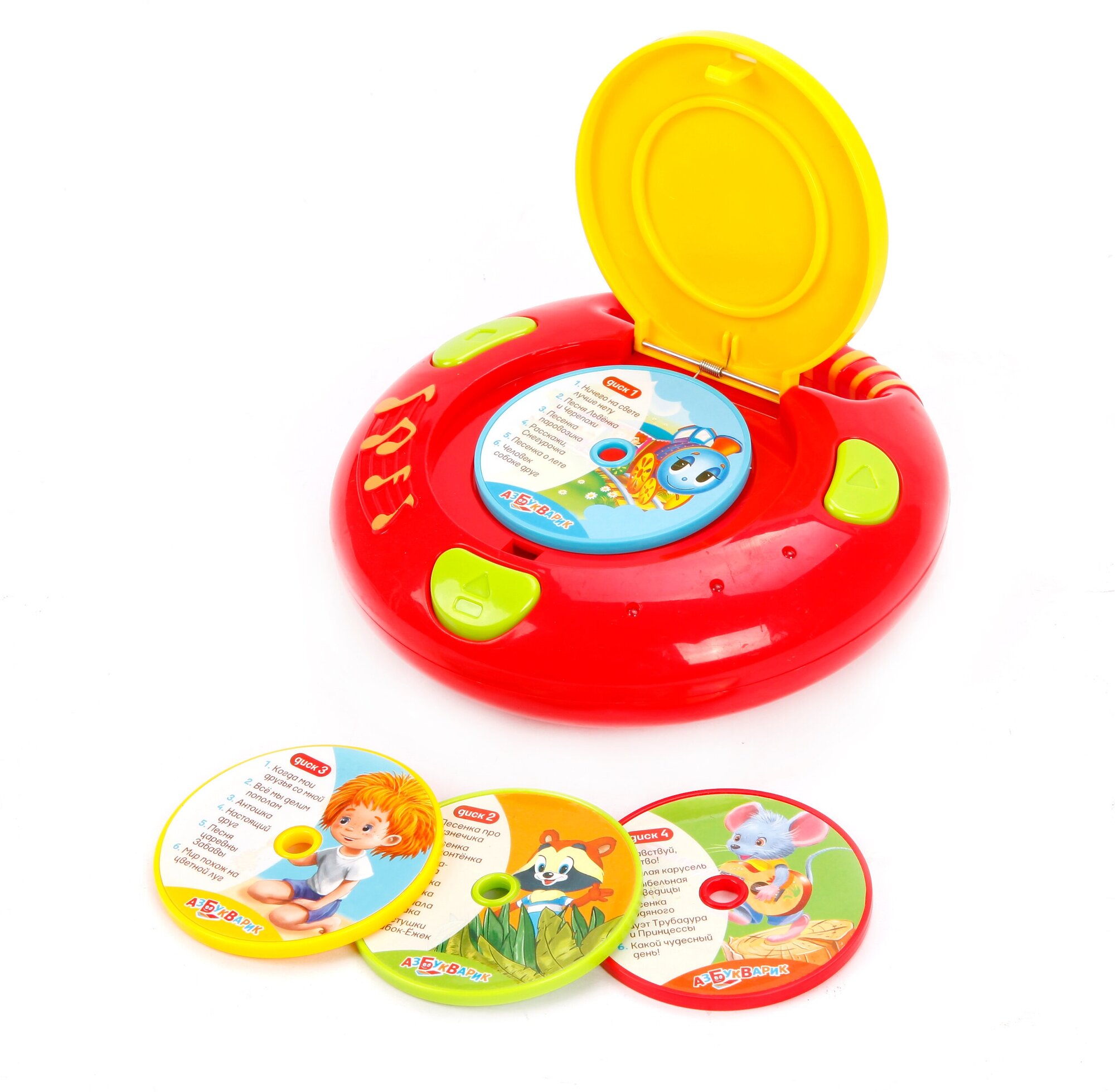 Интерактивная развивающая игрушка Азбукварик CD-плеер с огоньками "Песенки из мультиков", красный - фотография № 11
