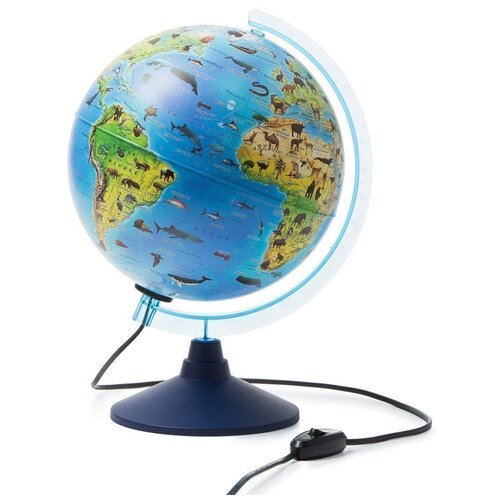 глобен Интерактивный глобус D- 250 мм Зоогеографический (Детский) с подсветкой. Очки виртуальной реальности (VR) в комплекте.
