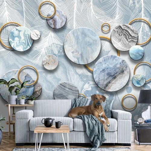 Фотообои флизелиновые с виниловым покрытием VEROL Мраморные круги, 300х283 см, моющиеся обои на стену, декор для дома