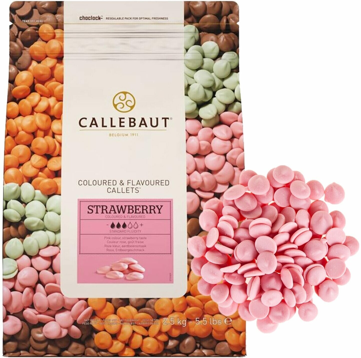 Шоколад Callebaut Strawberry, каллеты, 200 г. Со вкусом клубники