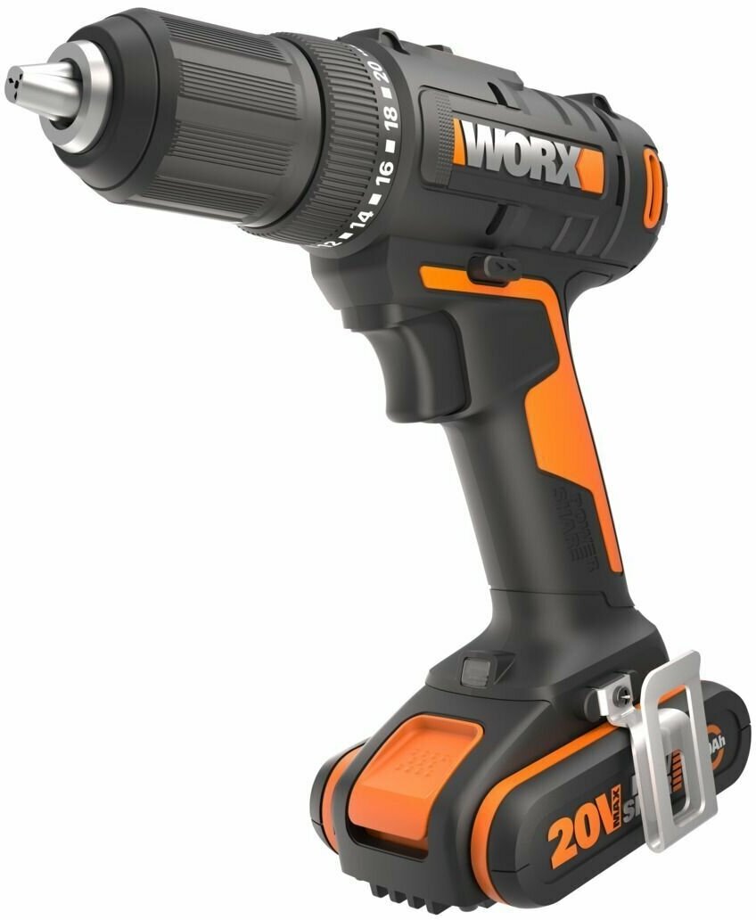 Дрель-шуруповерт аккумуляторная WORX WX108, 50Нм, 20В, 2Ач x2, ЗУ 2А, кейс — фото 1