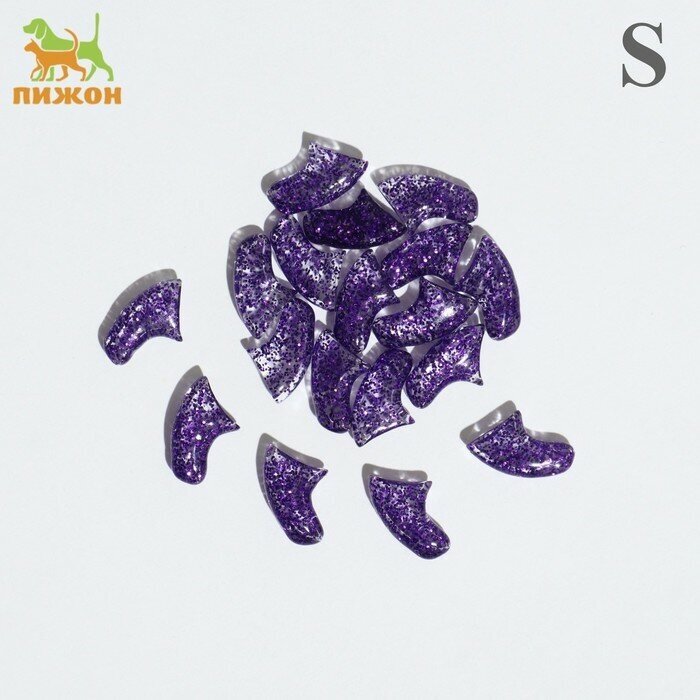 Когти накладные "Антицарапки" (20 шт) размер S фиолетовые с блестками 9257605
