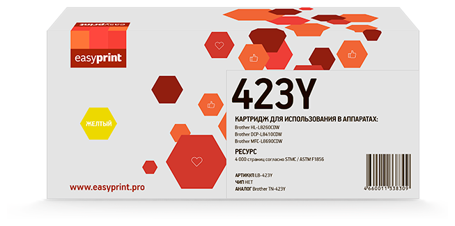 Картридж EasyPrint LB 423Y, 4000 стр, желтый - фото №1