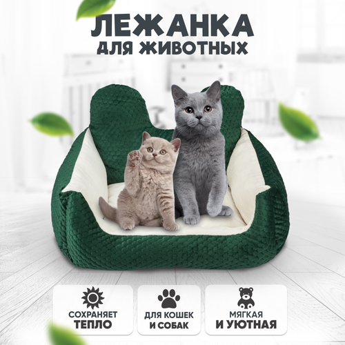 Лежанка для животных Solmax 50х46х25 см, лежанка для кошки, для собаки, зеленый/белый