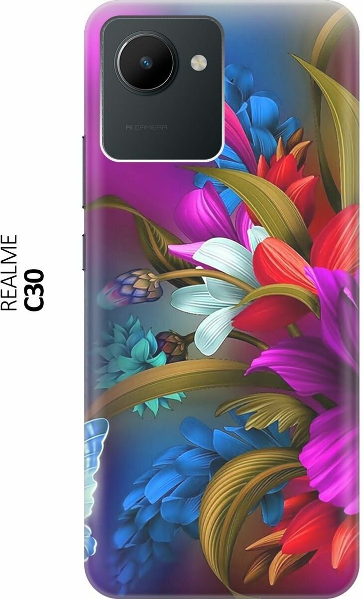 Силиконовый чехол на realme C30, Рилми С30 с принтом "Фантастические цветы"