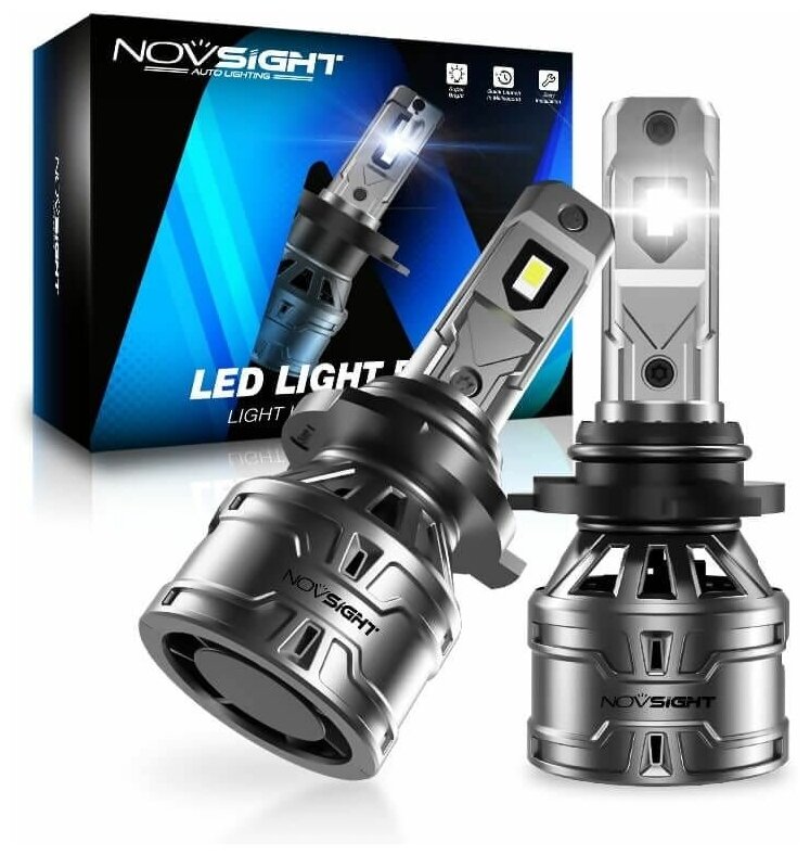Светодиодная лампа Novsight N61 HB3 9005 цоколь P20d 60Вт 2шт 6500К 13000Лм белый яркий свет LED автомобильная