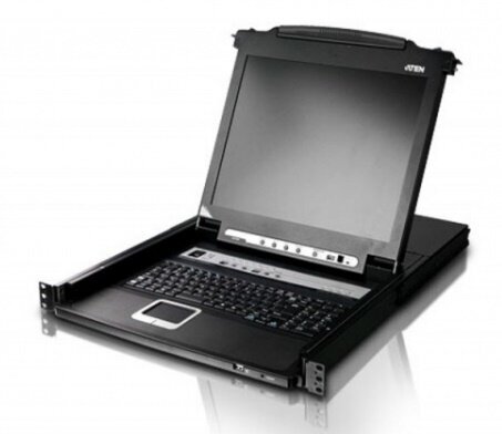 Консоль KVM Aten CL5708N-ATA-RG 2 user, LCD 19"=>8 cpu PS2/USB+VGA, со шнурами PS2 1х1.8м, USB 1x1.8м,1280x1024,1U 19", исп. спец. шнуры, OSD, каскад 256