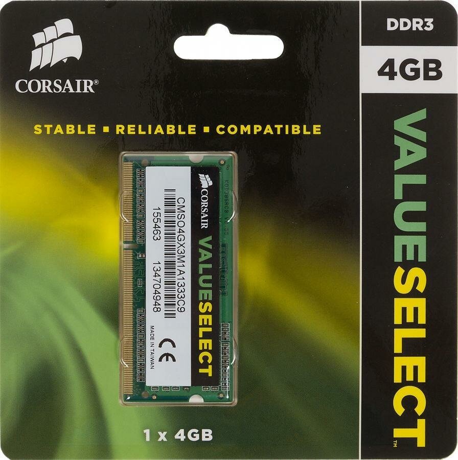 Модуль памяти CORSAIR DDR3 - 4Гб 1333, SO-DIMM, Ret - фото №3