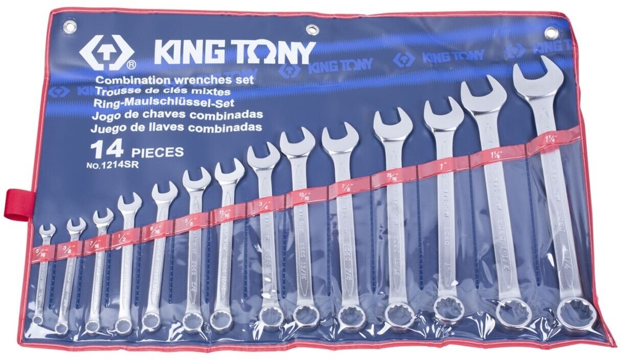 Набор комбинированных ключей, 5/16"-1-1/4", 14 предметов KING TONY 1214SR