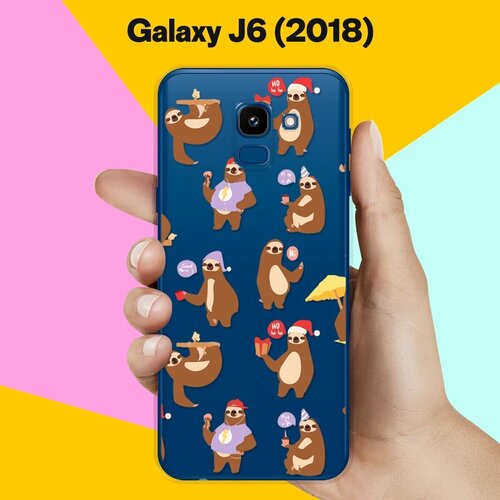 Силиконовый чехол Узор из ленивцев на Samsung Galaxy J6 (2018) силиконовый чехол узор из пингвинов на samsung galaxy j6 2018