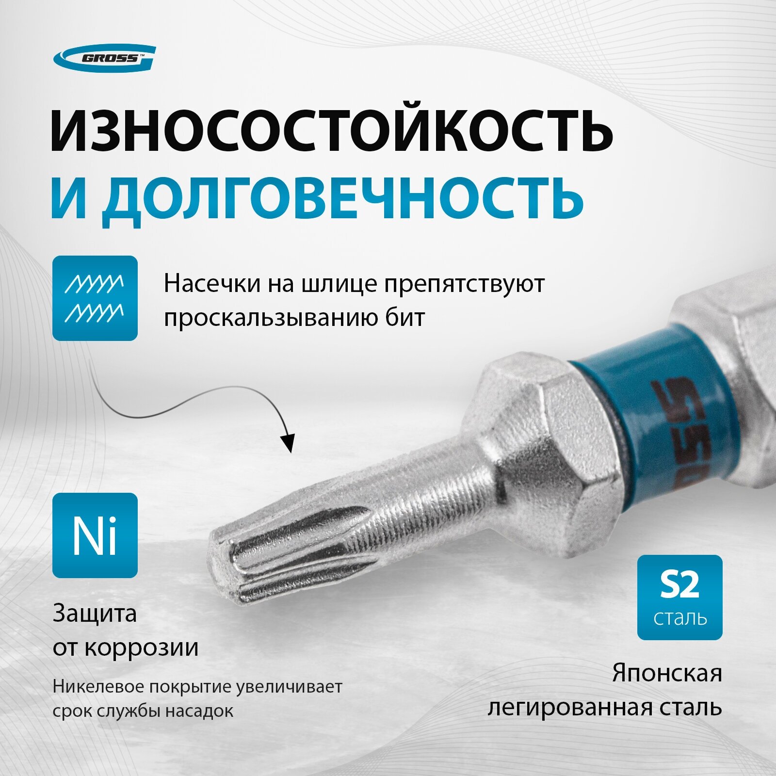 Набор бит Gross TORX 10х50 сталь S2, 10 шт 11468