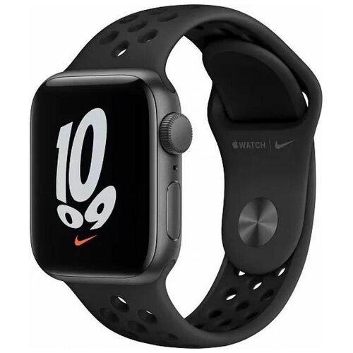 Apple Watch Nike SE, 40 мм, корпус из алюминия цвета «серый космос», спортивный ремешок Nike цвета «антрацитовый/чёрный»