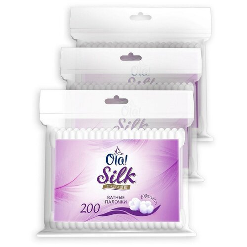 Ola! Ватные палочки Silk Sense, 200 шт., 3 уп., банка палочки ватные ola silk sense 200шт х3