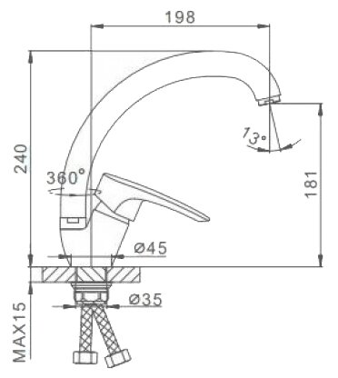 Смеситель для кухни 40к F41701-B FRAP c отв под гайку - фотография № 5