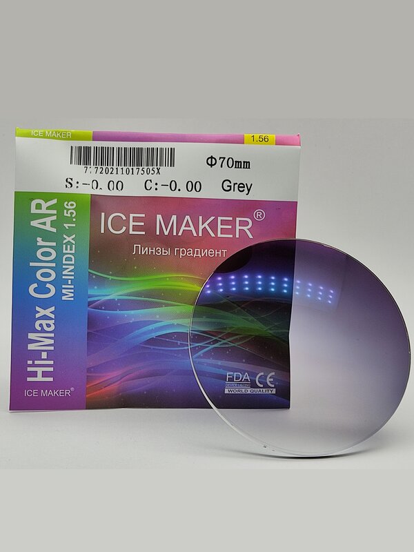 Линза сферическая для очков 1шт ICE MAKER +3.00, d 70, index 1.56, серый