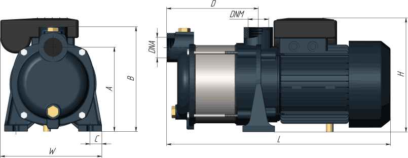 Насос центробежный UNIPUMP MH 500A (0,9 кВт, Hmax 55 м, Qmax 5.4 м³/ч, однофазный)