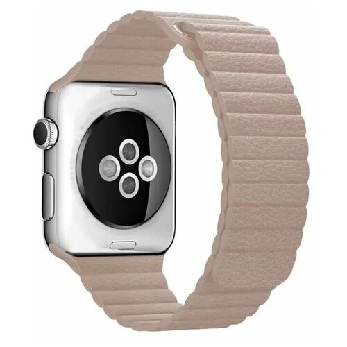Премиум кожаный ремешок с регулировкой размера на магнитной застежке для Apple Watch Series 1-8 и Ultra - 42/44/45/49 мм (эпл вотч), розовый