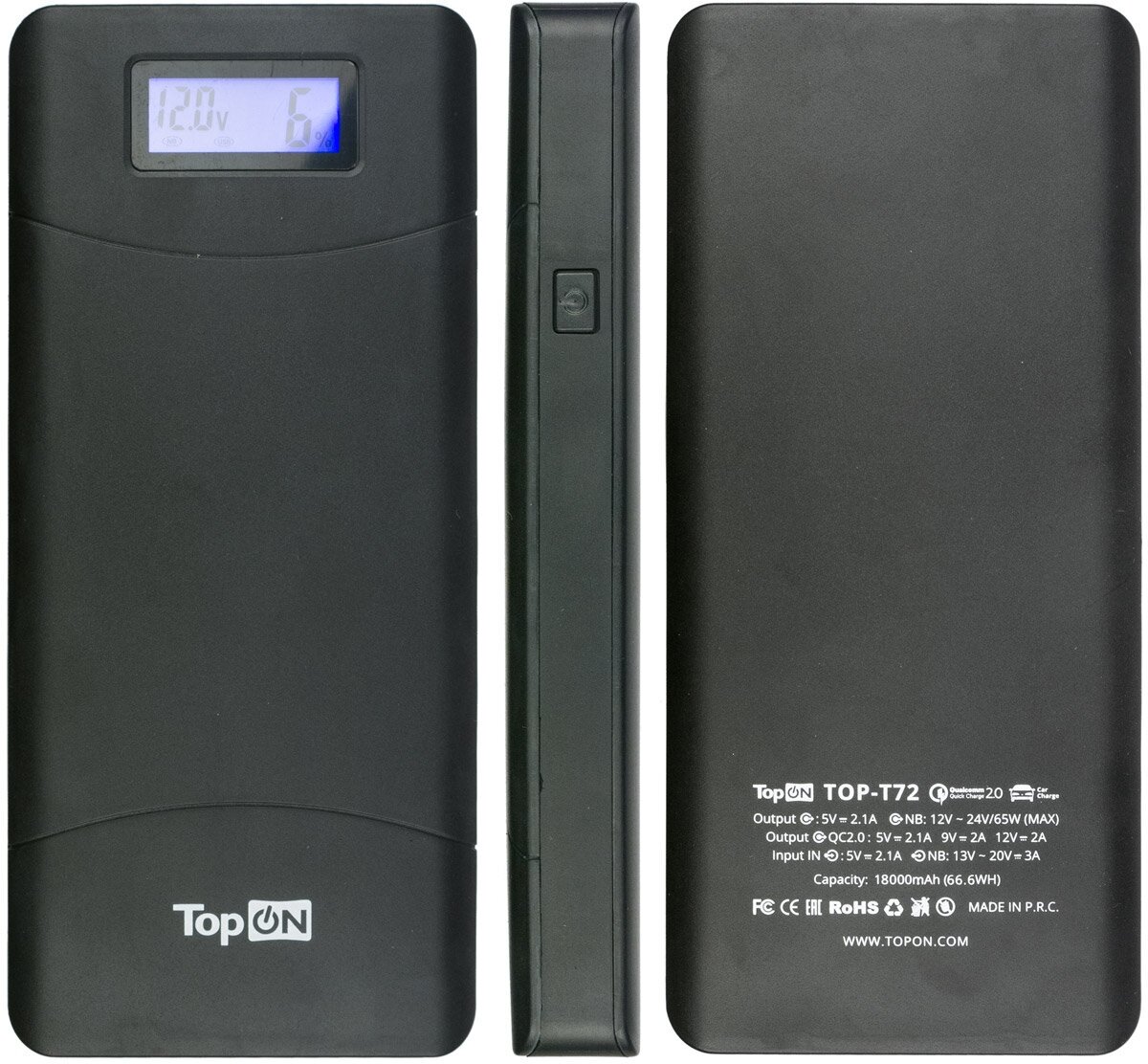 Внешний аккумулятор (Power Bank) TOPON TOP-T72, 18000мAч, черный [101304] - фото №6