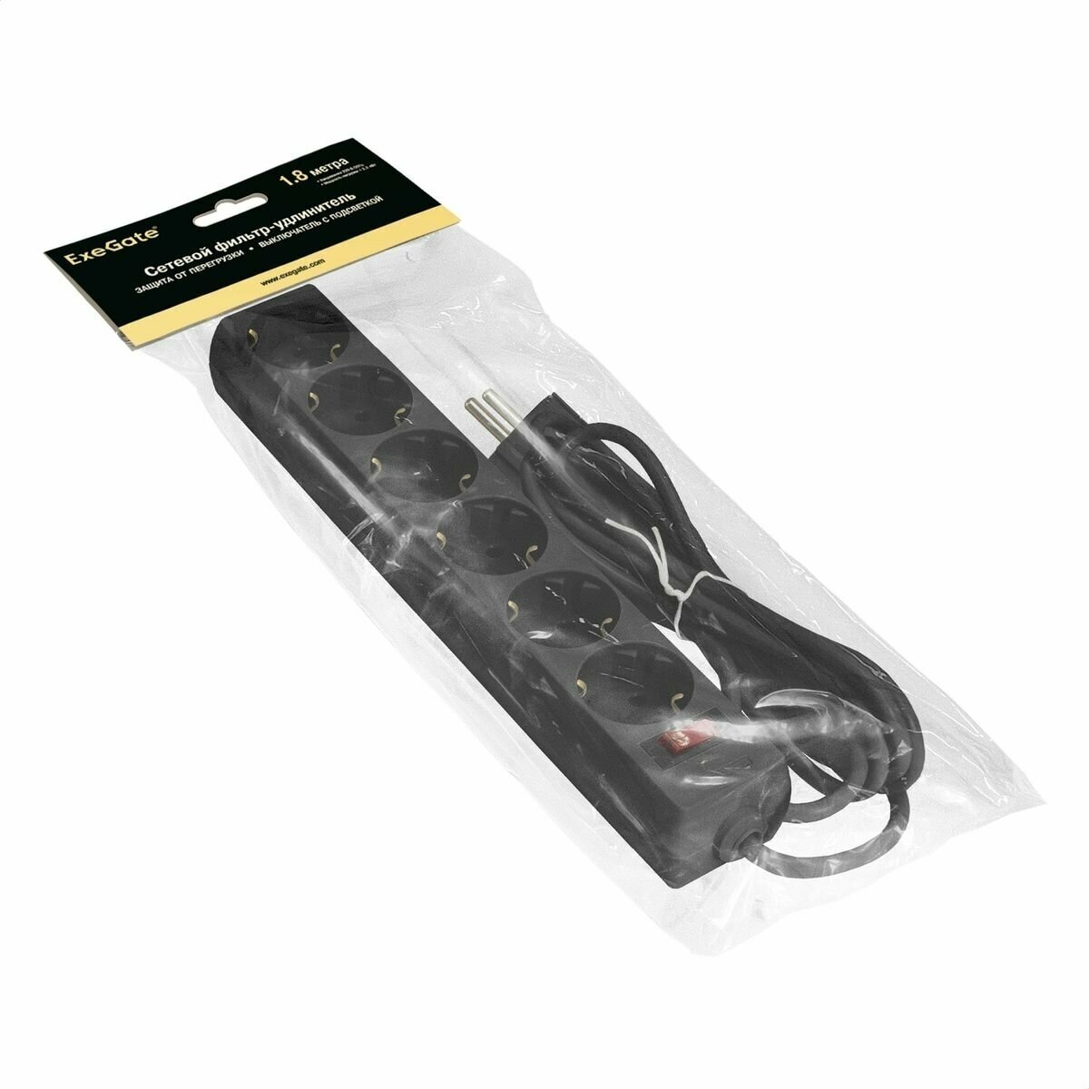 Сетевой фильтр ExeGate SP-6-1,8, 6 розеток, 1,8 м, Black - фото №6