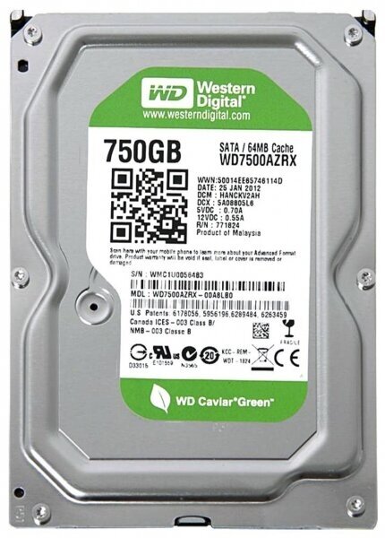 Жесткий диск Western Digital WD7500AZRX 750Gb IntelliPower SATAII 3.5" HDD