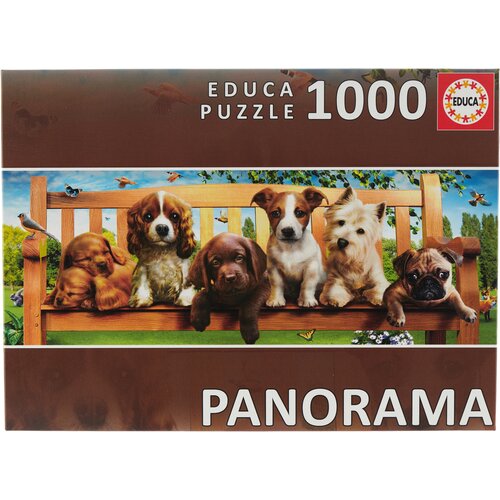 пазлы educa пазл панорама щенки на скамейке 1000 деталей Пазл Educa 1000 деталей: Щенки на скамейке
