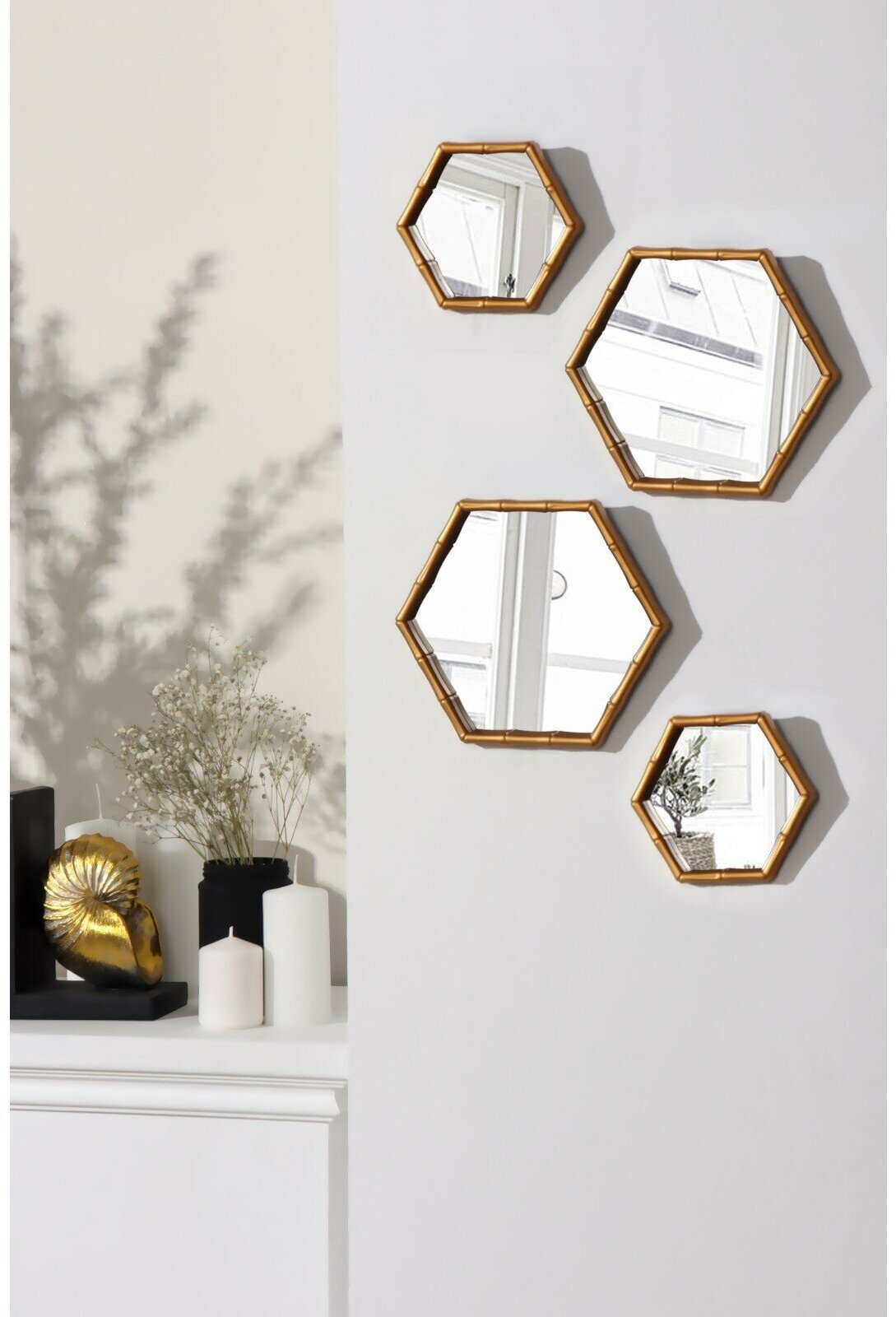 Набор настенных зеркал «Бамбук», зеркальная поверхность 22,7 × 20/15 × 13,2 см, цвет золотистый - фотография № 3