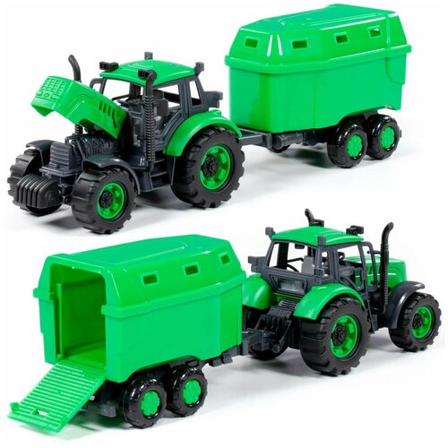 Инерционный трактор-коневозка с прицепом для перевозки животных - 37 см