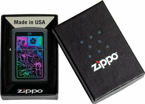 Зажигалка ZIPPO Tarot Card с покрытием Black Matte, латунь/сталь, чёрная, матовая, 38x13x57 мм