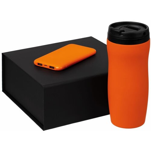 Набор Formation, оранжевый, термостакан: 7,6х7,6х17,5 см; аккумулятор: 12,3х7х1 см; коробка: 20,5х20х8 см, нержавеющая сталь; пластик; покрытие софт-