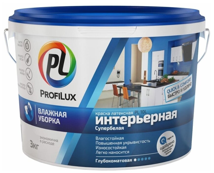 Латексная влагостойкая краска Profilux ВД PL 10L